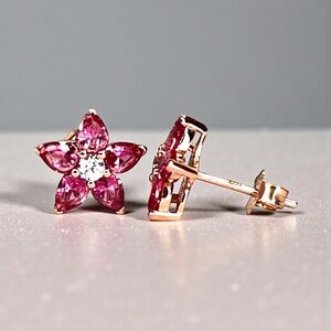 Sold❌️Pink Sapphire Flower Earrings 18K Rose Gold Vermeil: September Birthstone
